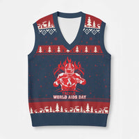AIDS Awareness V-Neck Knit Sweater Vest Ribbon HIV Tackle Football Gift - Wonder Print Shop