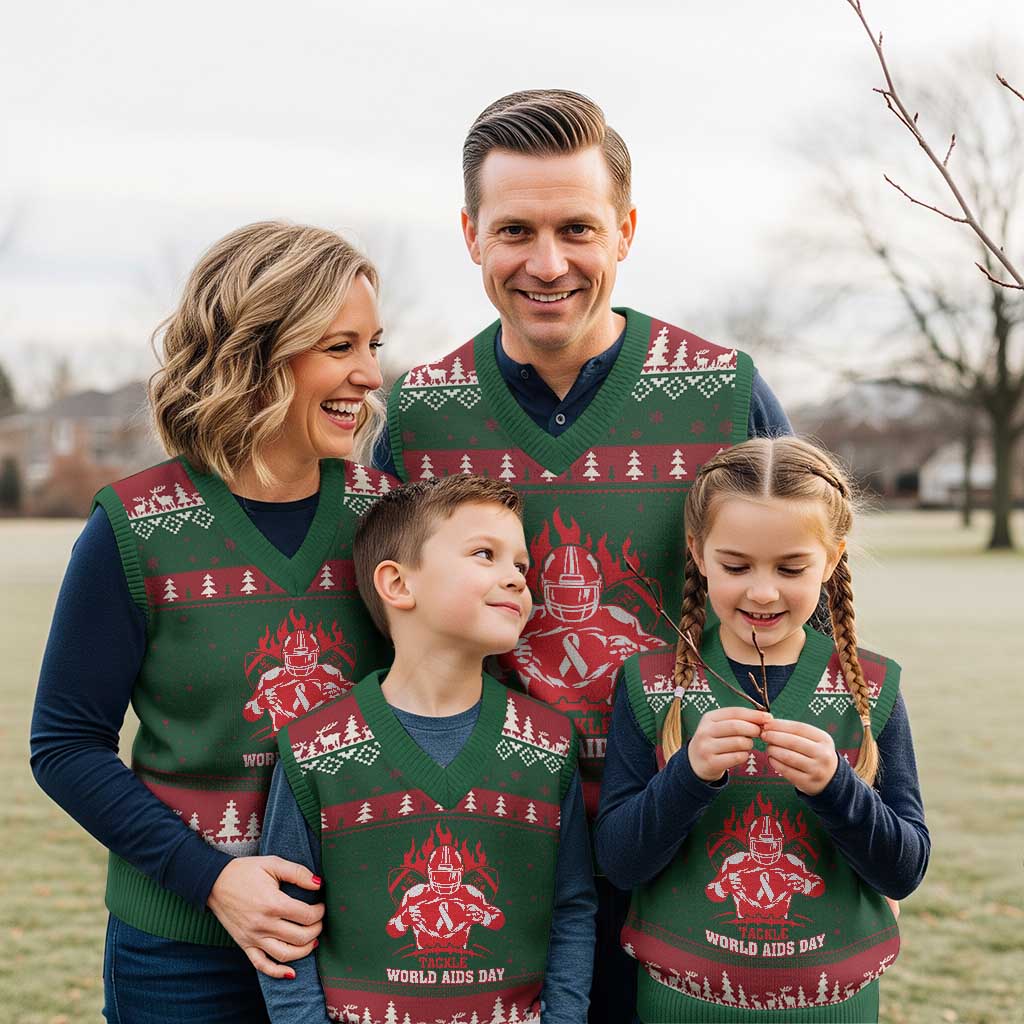 AIDS Awareness V-Neck Knit Sweater Vest Ribbon HIV Tackle Football Gift - Wonder Print Shop