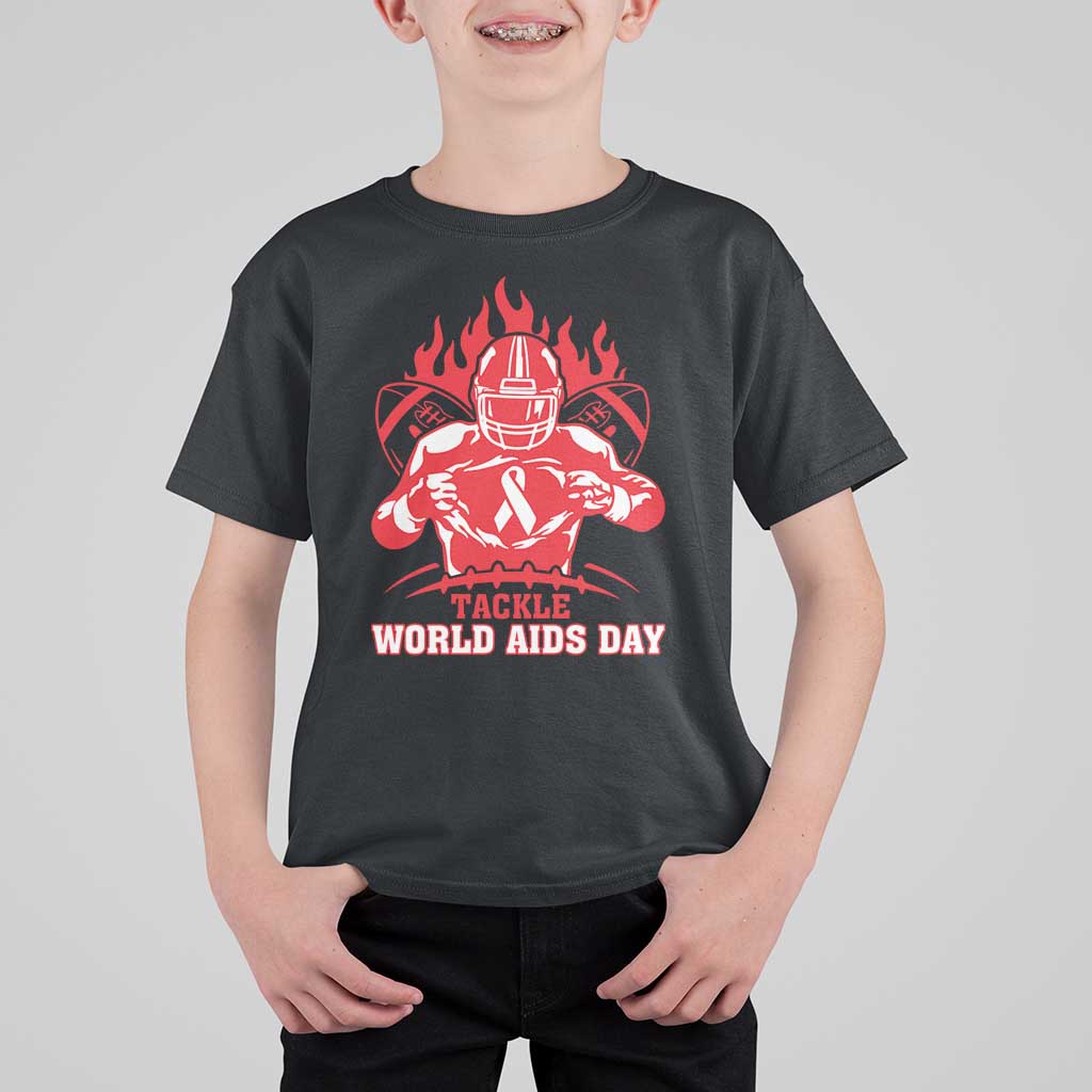 AIDS Awareness T Shirt For Kid Ribbon HIV Tackle Football Gift - Wonder Print Shop