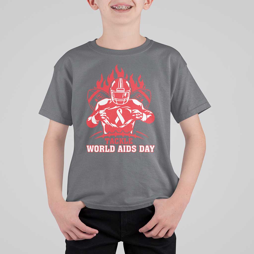 AIDS Awareness T Shirt For Kid Ribbon HIV Tackle Football Gift - Wonder Print Shop
