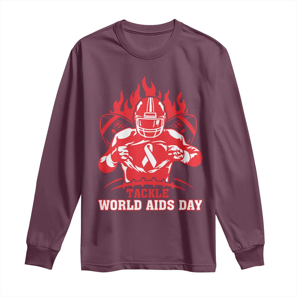 AIDS Awareness Long Sleeve Shirt Ribbon HIV Tackle Football Gift - Wonder Print Shop