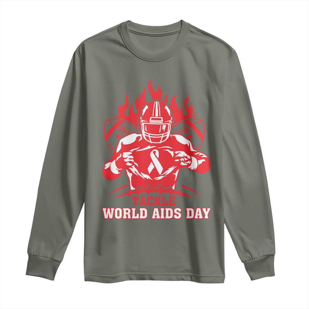 AIDS Awareness Long Sleeve Shirt Ribbon HIV Tackle Football Gift - Wonder Print Shop