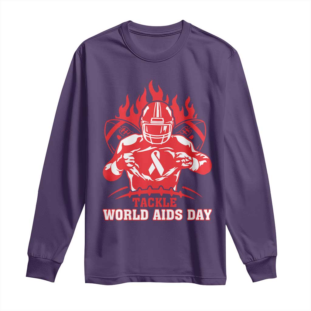 AIDS Awareness Long Sleeve Shirt Ribbon HIV Tackle Football Gift - Wonder Print Shop