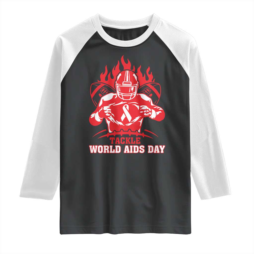 AIDS Awareness Raglan Shirt Ribbon HIV Tackle Football Gift - Wonder Print Shop