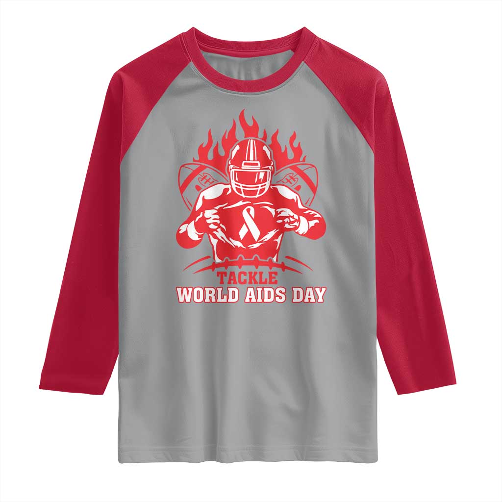 AIDS Awareness Raglan Shirt Ribbon HIV Tackle Football Gift - Wonder Print Shop