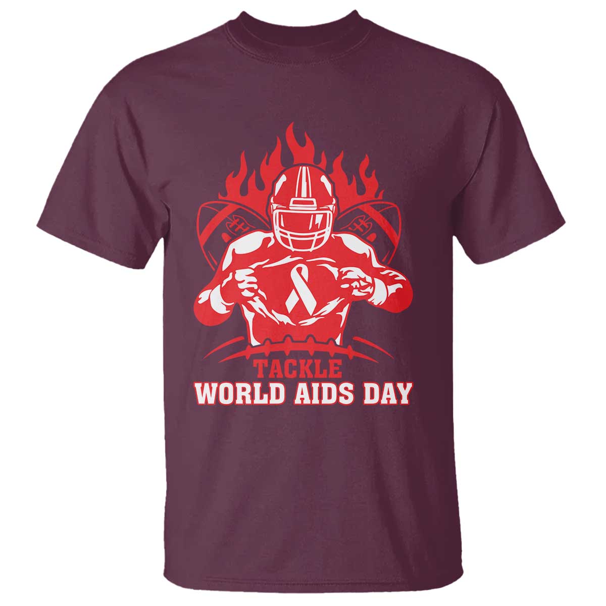 AIDS Awareness T Shirt Ribbon HIV Tackle Football Gift - Wonder Print Shop
