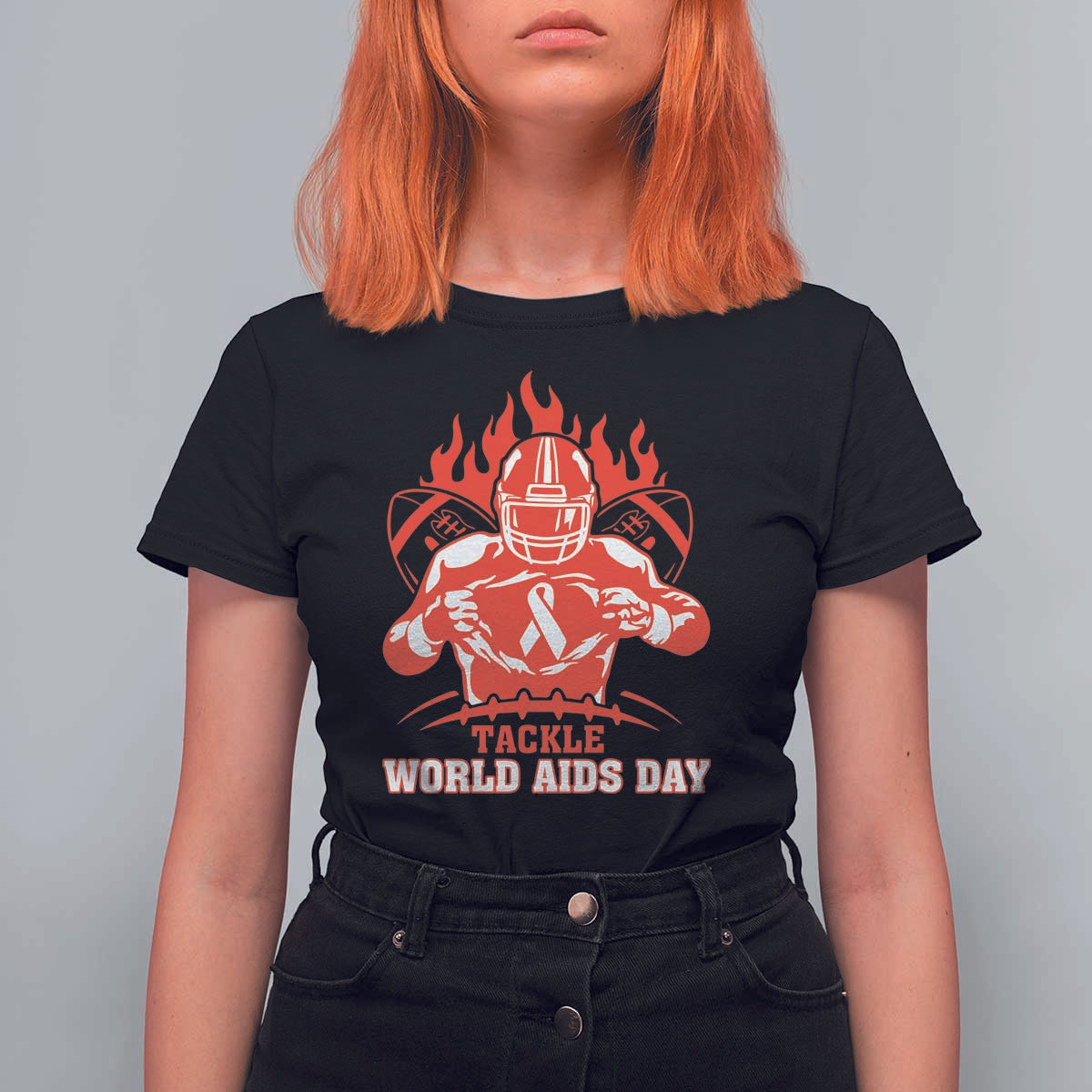 AIDS Awareness T Shirt For Women Ribbon HIV Tackle Football Gift - Wonder Print Shop