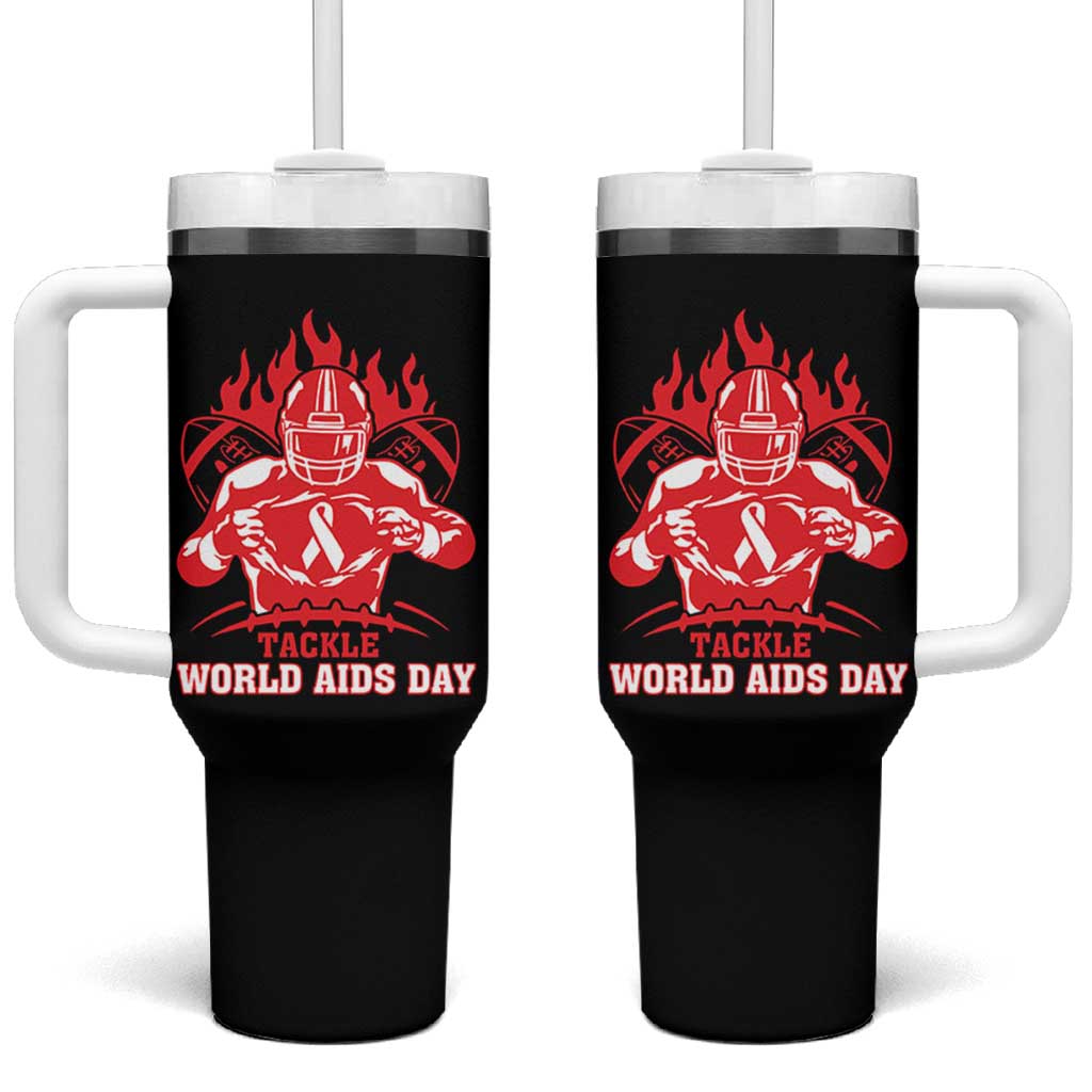 AIDS Awareness Tumbler With Handle Ribbon HIV Tackle Football Gift - Wonder Print Shop
