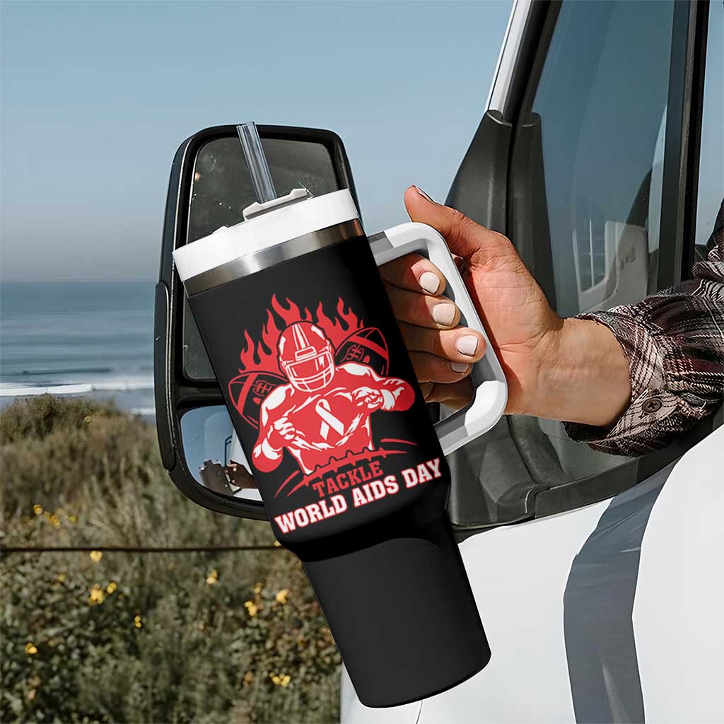 AIDS Awareness Tumbler With Handle Ribbon HIV Tackle Football Gift - Wonder Print Shop