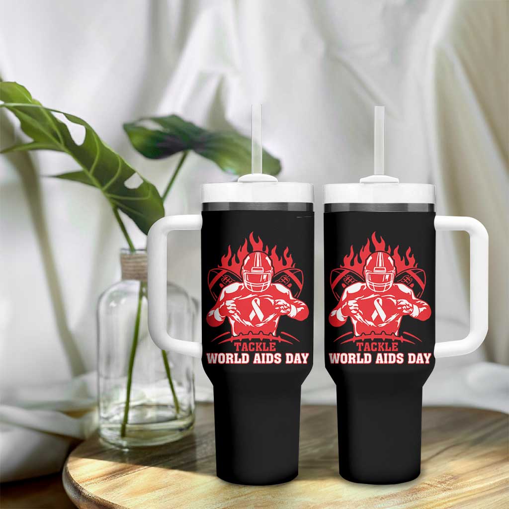 AIDS Awareness Tumbler With Handle Ribbon HIV Tackle Football Gift - Wonder Print Shop