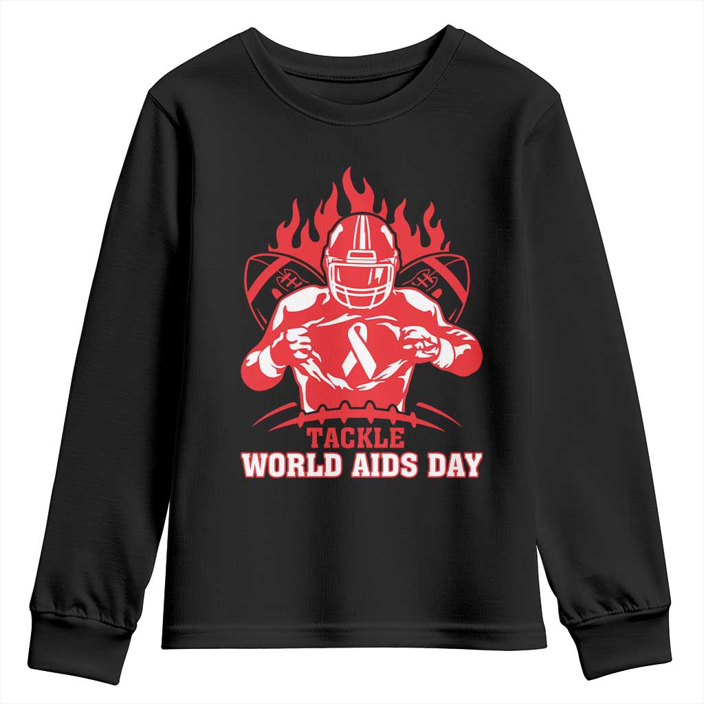 AIDS Awareness Youth Sweatshirt Ribbon HIV Tackle Football Gift - Wonder Print Shop
