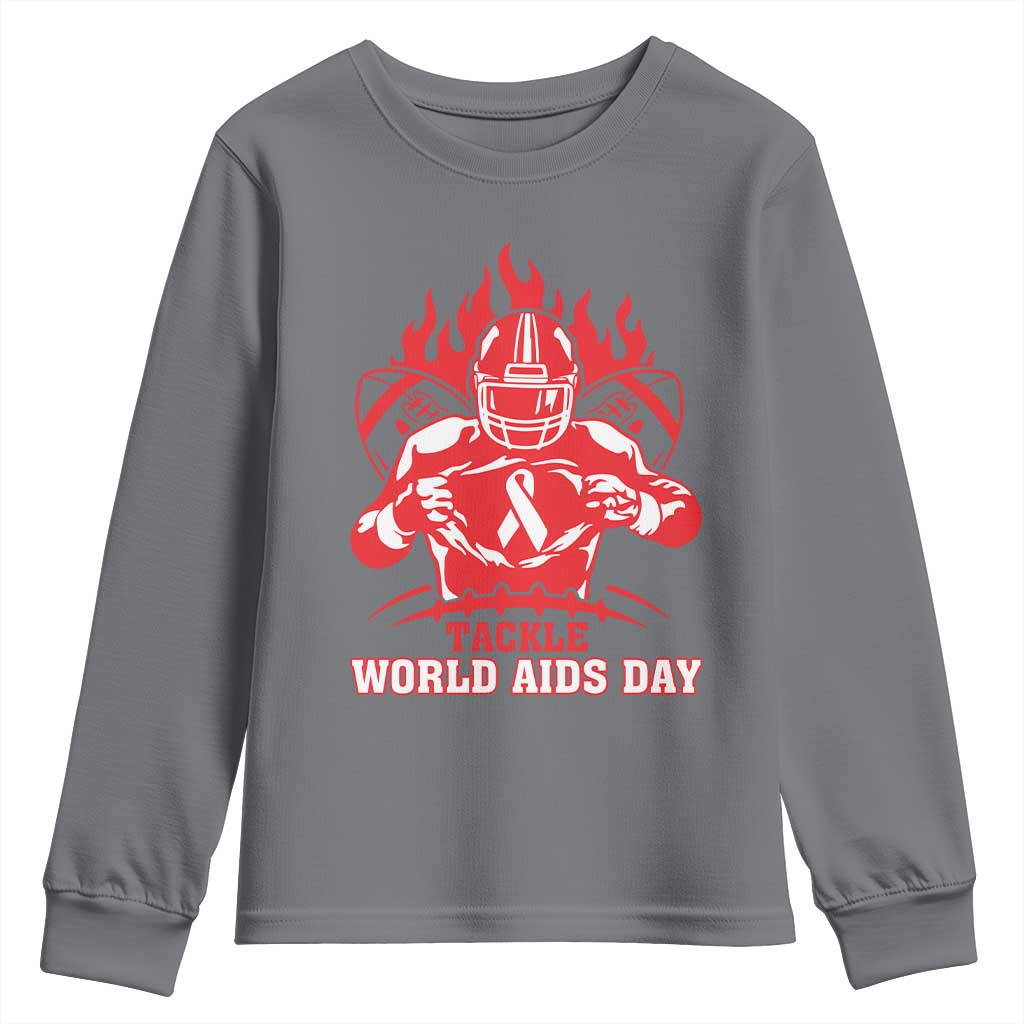 AIDS Awareness Youth Sweatshirt Ribbon HIV Tackle Football Gift - Wonder Print Shop