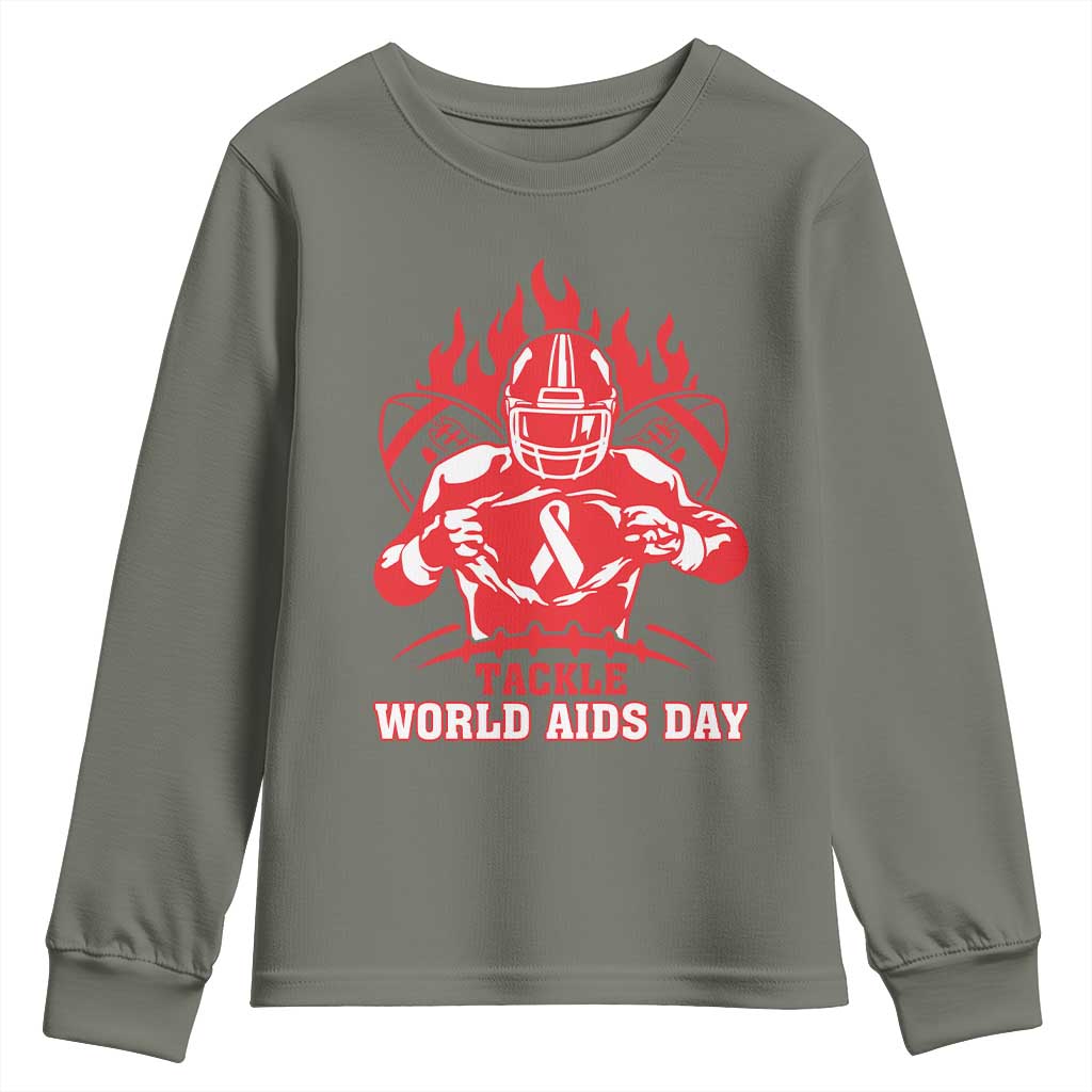 AIDS Awareness Youth Sweatshirt Ribbon HIV Tackle Football Gift - Wonder Print Shop