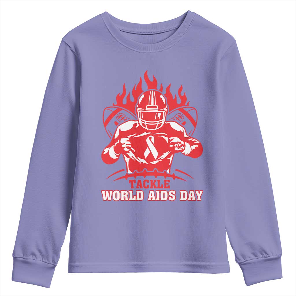 AIDS Awareness Youth Sweatshirt Ribbon HIV Tackle Football Gift - Wonder Print Shop