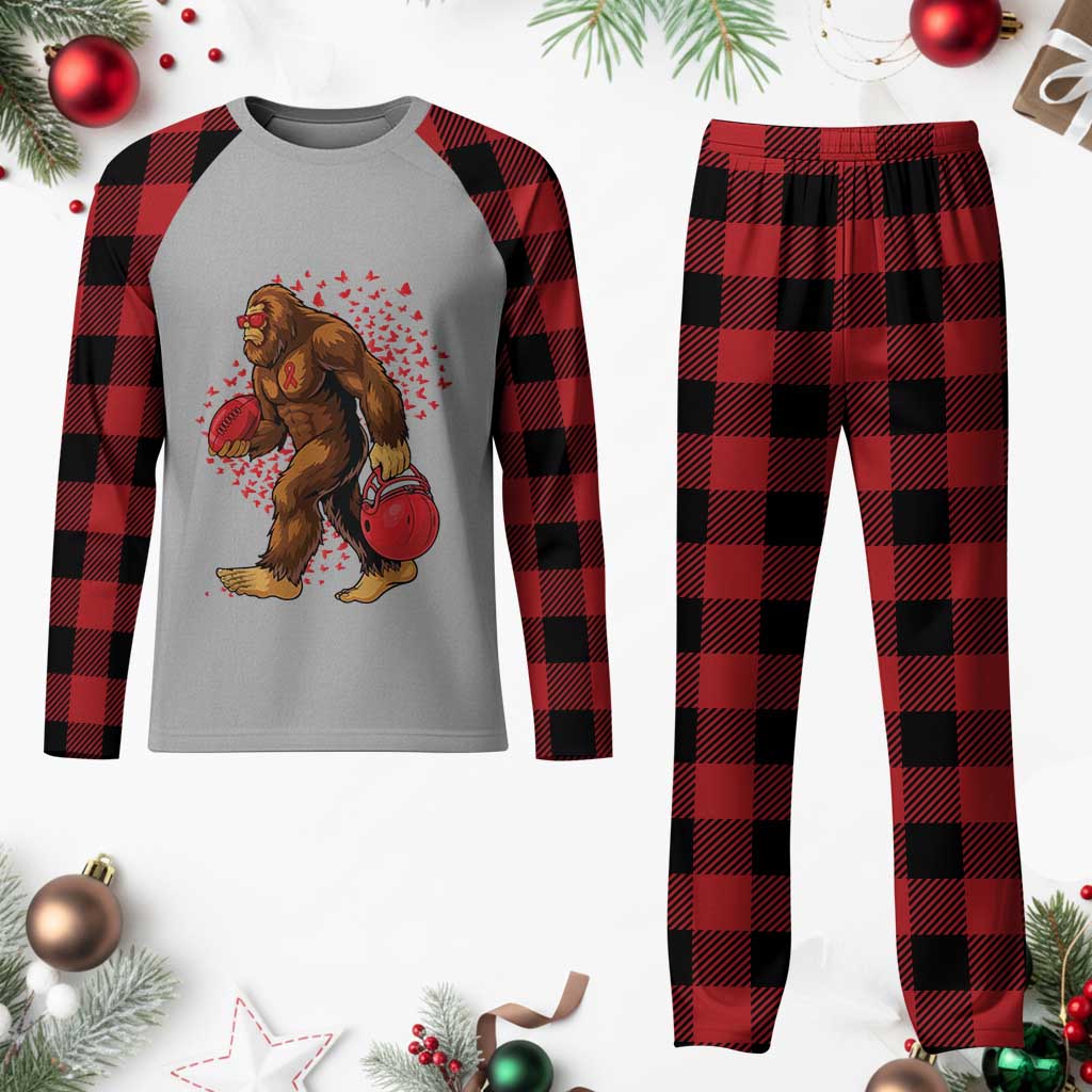 Funny Bigfoot Football Plaid Pajama Set Support HIV Awareness Gift - Wonder Print Shop
