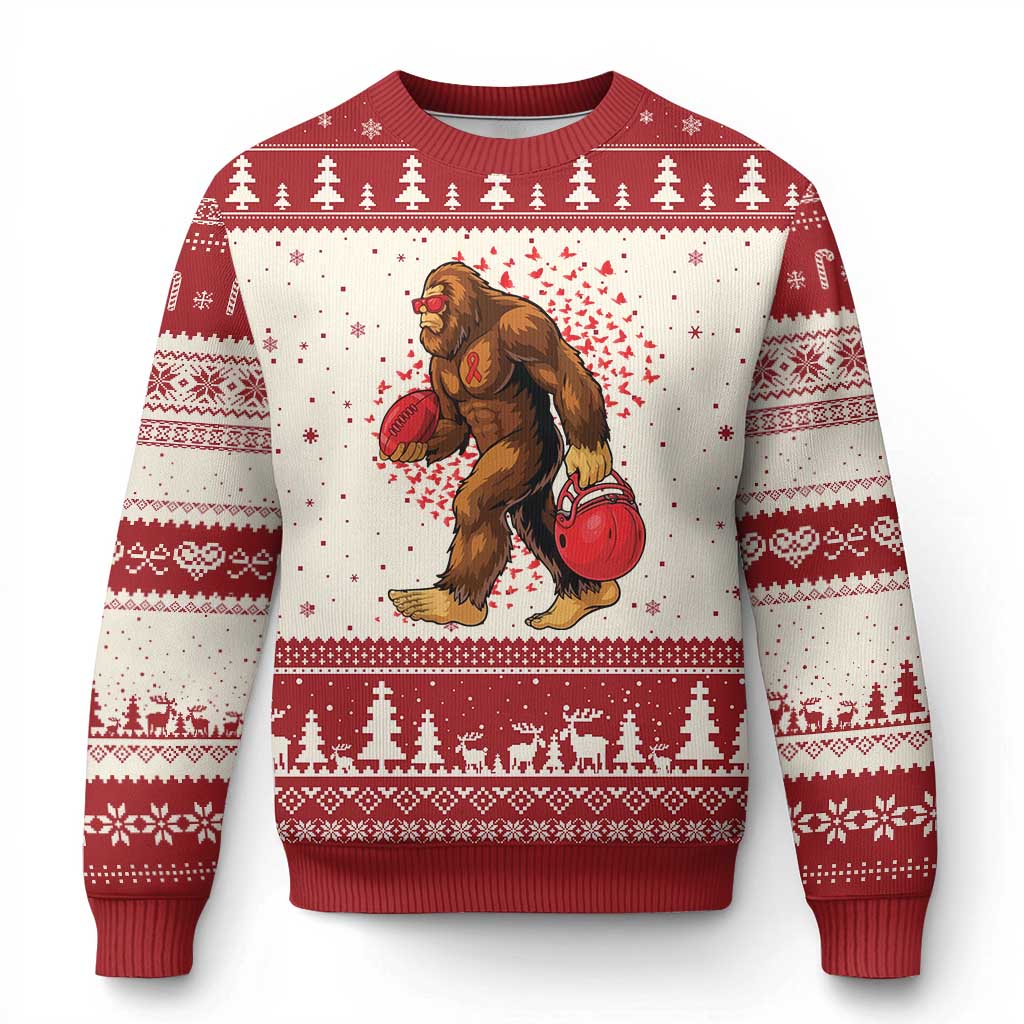 Funny Bigfoot Football Ugly Christmas Sweater Support HIV Awareness Gift - Wonder Print Shop