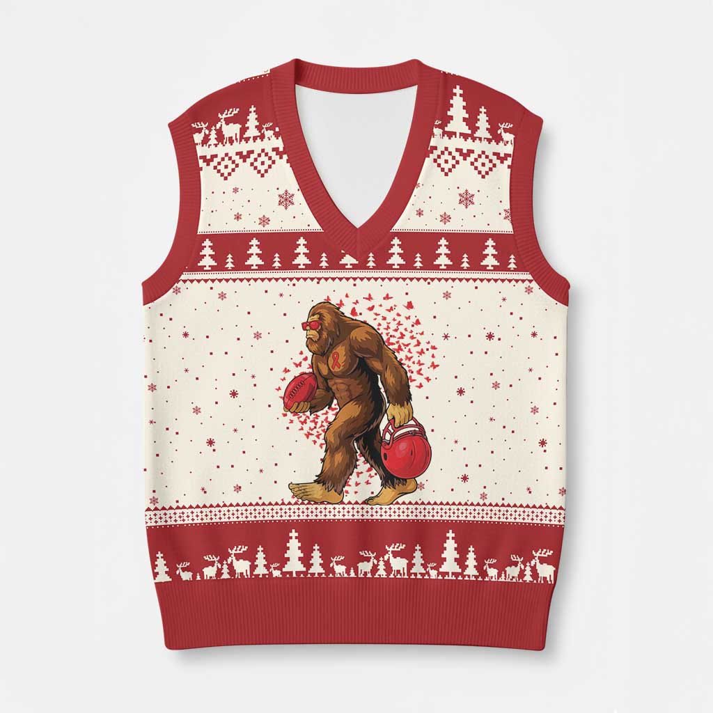 Funny Bigfoot Football V-Neck Knit Sweater Vest Support HIV Awareness Gift - Wonder Print Shop