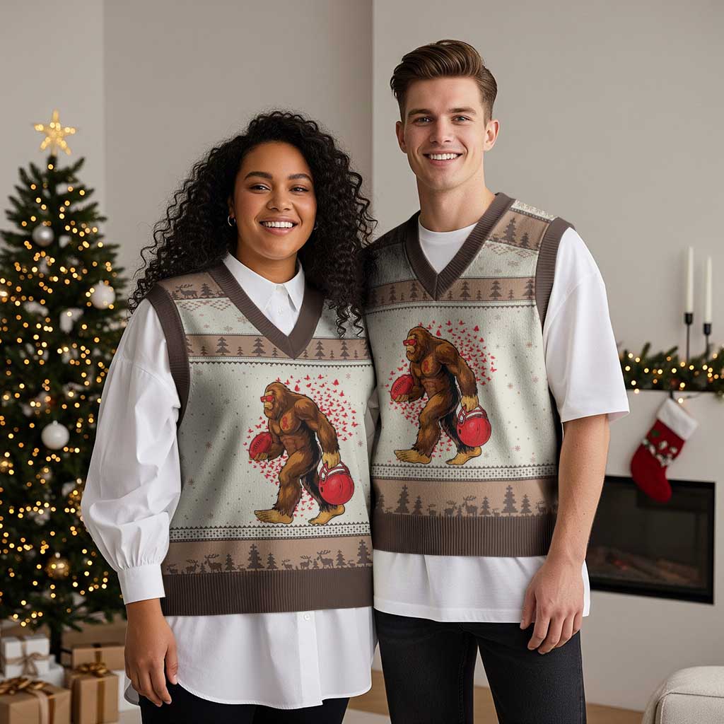 Funny Bigfoot Football V-Neck Knit Sweater Vest Support HIV Awareness Gift - Wonder Print Shop