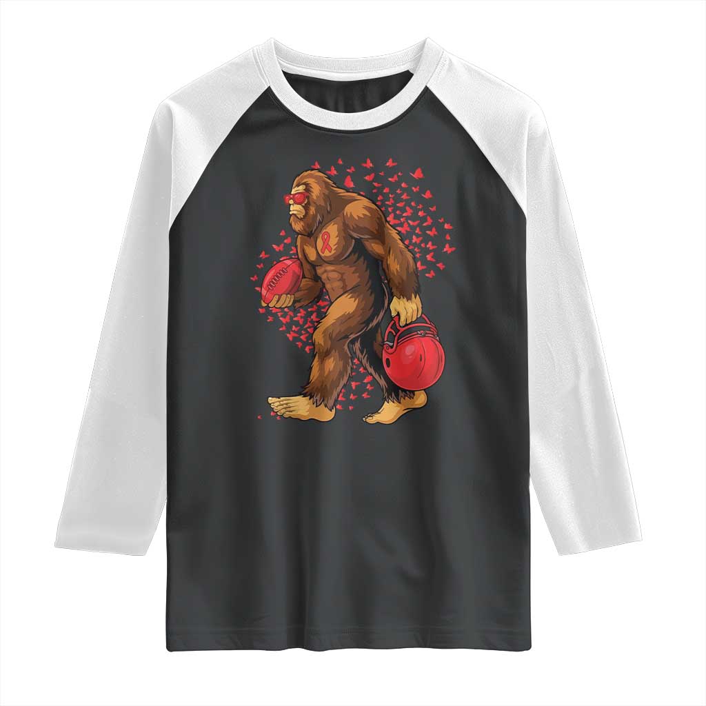 Funny Bigfoot Football Raglan Shirt Support HIV Awareness Gift - Wonder Print Shop