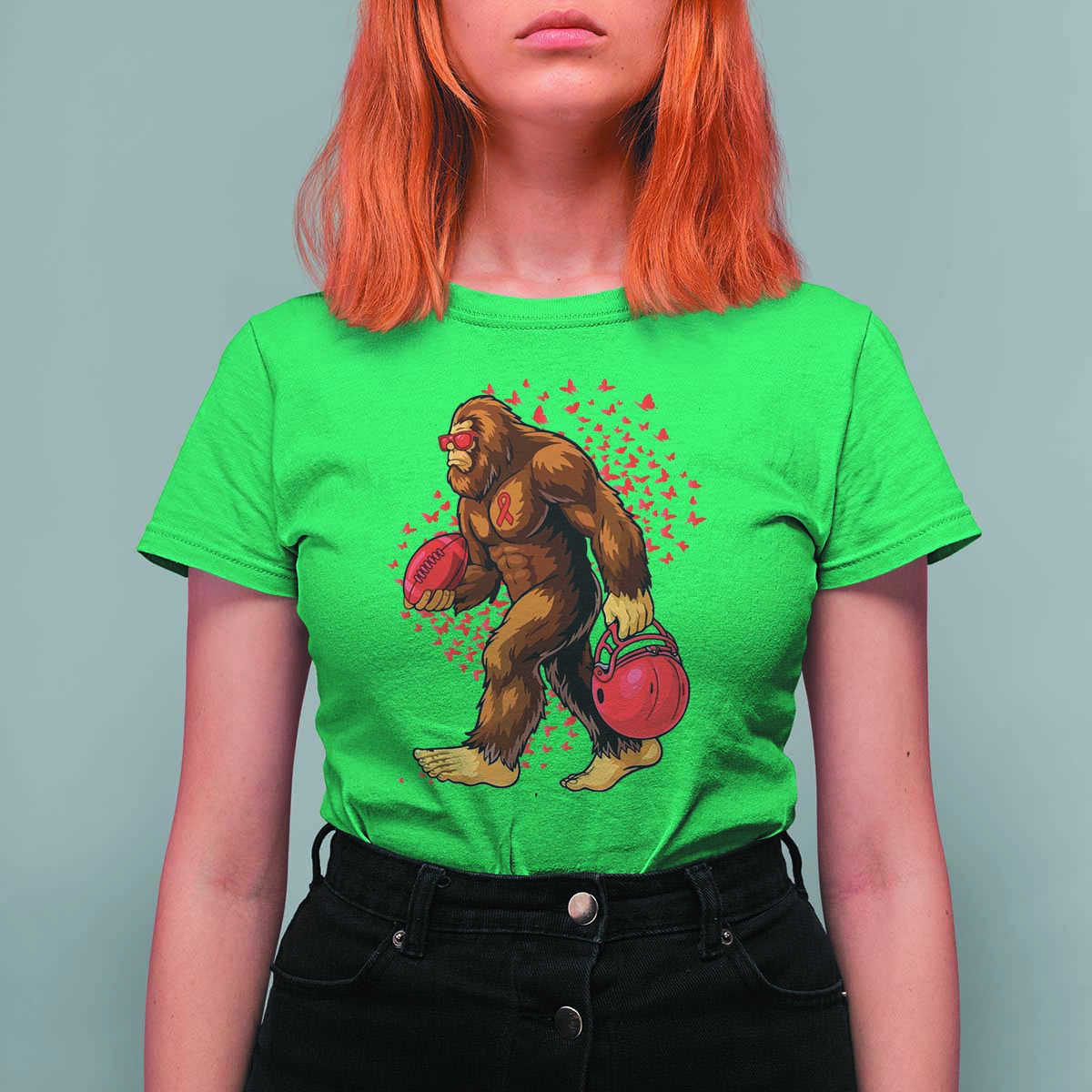 Funny Bigfoot Football T Shirt For Women Support HIV Awareness Gift - Wonder Print Shop