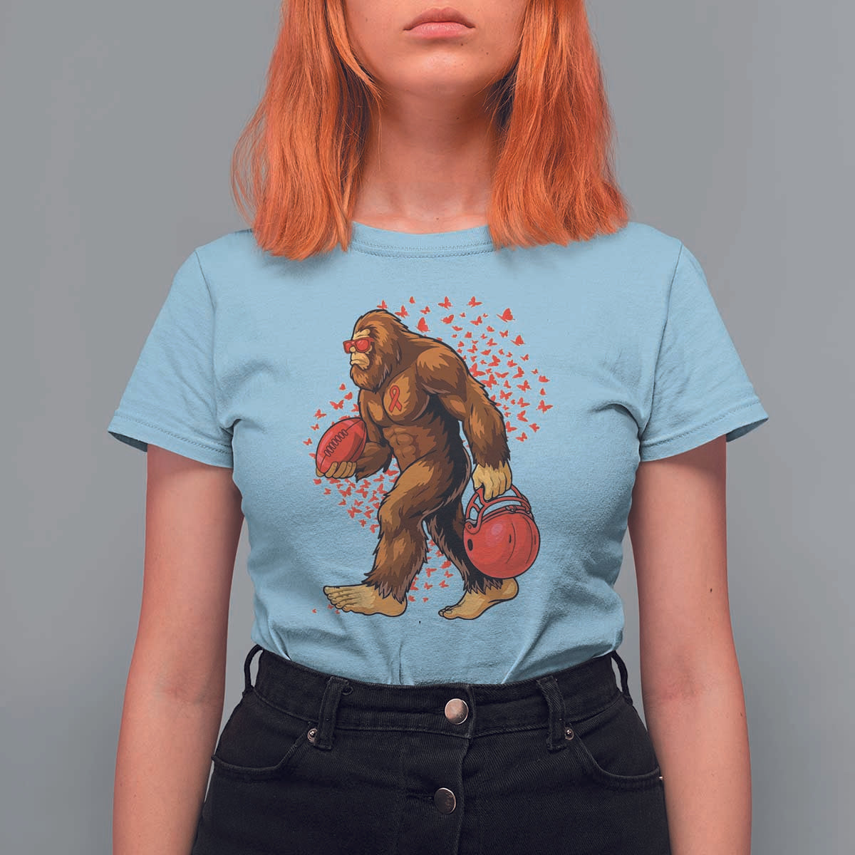 Funny Bigfoot Football T Shirt For Women Support HIV Awareness Gift - Wonder Print Shop