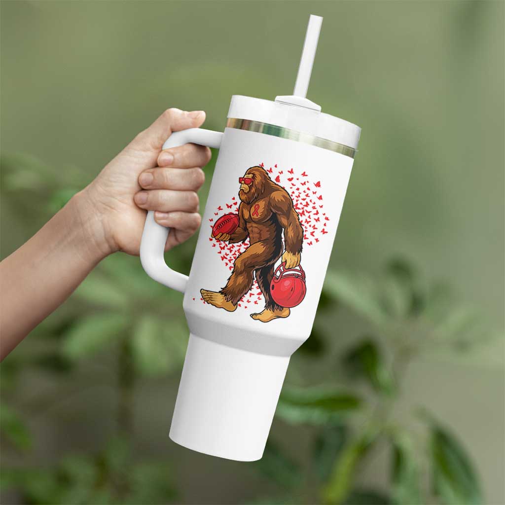 Funny Bigfoot Football Tumbler With Handle Support HIV Awareness Gift - Wonder Print Shop