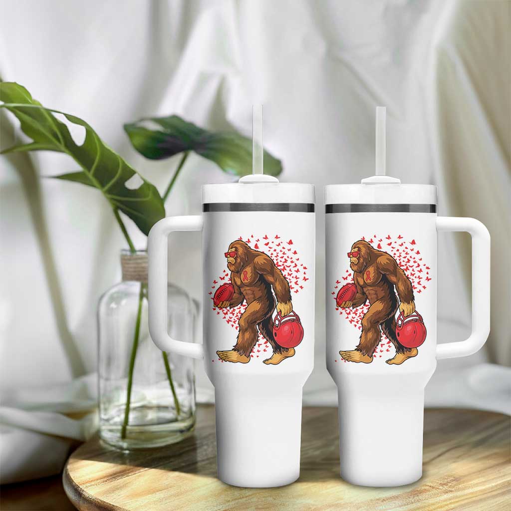 Funny Bigfoot Football Tumbler With Handle Support HIV Awareness Gift - Wonder Print Shop