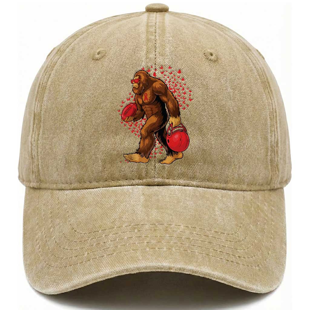 Funny Bigfoot Football Washed Cotton Baseball Cap Support HIV Awareness Gift