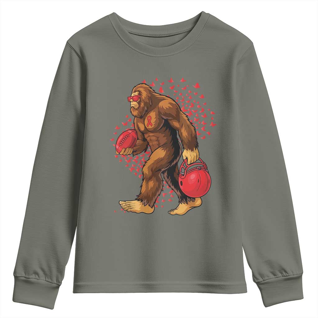 Funny Bigfoot Football Youth Sweatshirt Support HIV Awareness Gift - Wonder Print Shop