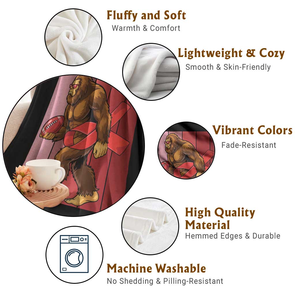 Funny Bigfoot Football HIV Awareness Throw Blanket Red Ribbon Retro Vintage Style Gift - Wonder Print Shop