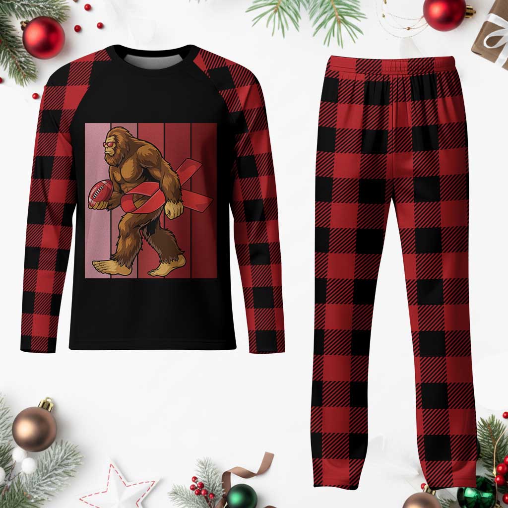 Funny Bigfoot Football HIV Awareness Plaid Pajama Set Red Ribbon Retro Vintage Style Gift - Wonder Print Shop