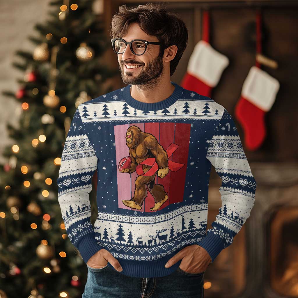 Funny Bigfoot Football HIV Awareness Ugly Christmas Sweater Red Ribbon Retro Vintage Style Gift - Wonder Print Shop