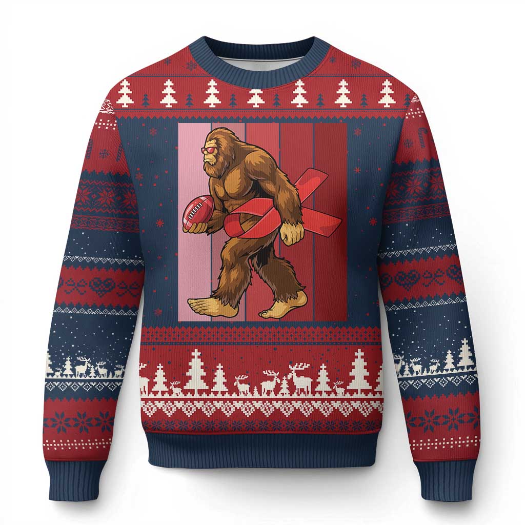 Funny Bigfoot Football HIV Awareness Ugly Christmas Sweater Red Ribbon Retro Vintage Style Gift - Wonder Print Shop