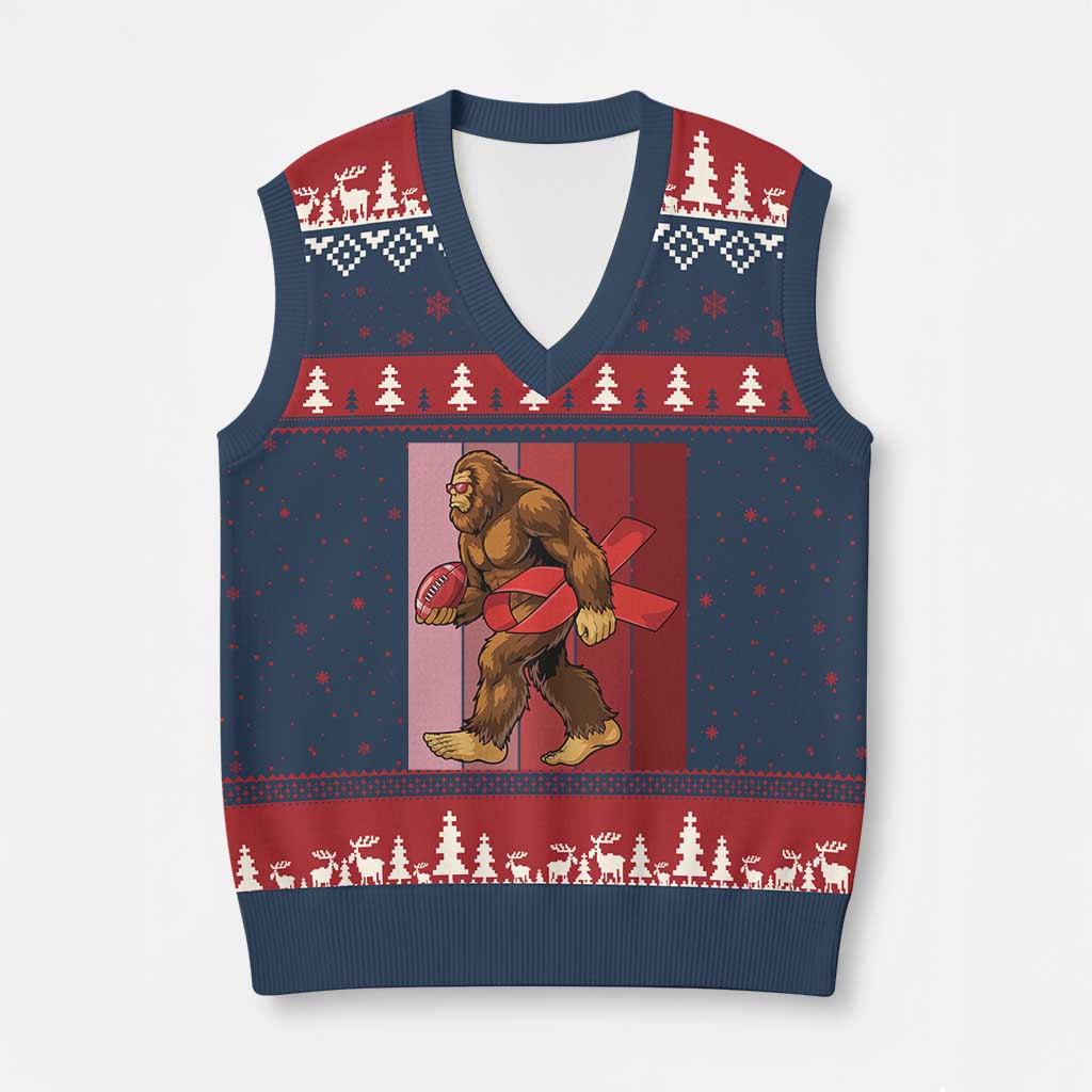 Funny Bigfoot Football HIV Awareness V-Neck Knit Sweater Vest Red Ribbon Retro Vintage Style Gift - Wonder Print Shop