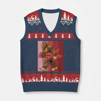 Funny Bigfoot Football HIV Awareness V-Neck Knit Sweater Vest Red Ribbon Retro Vintage Style Gift - Wonder Print Shop