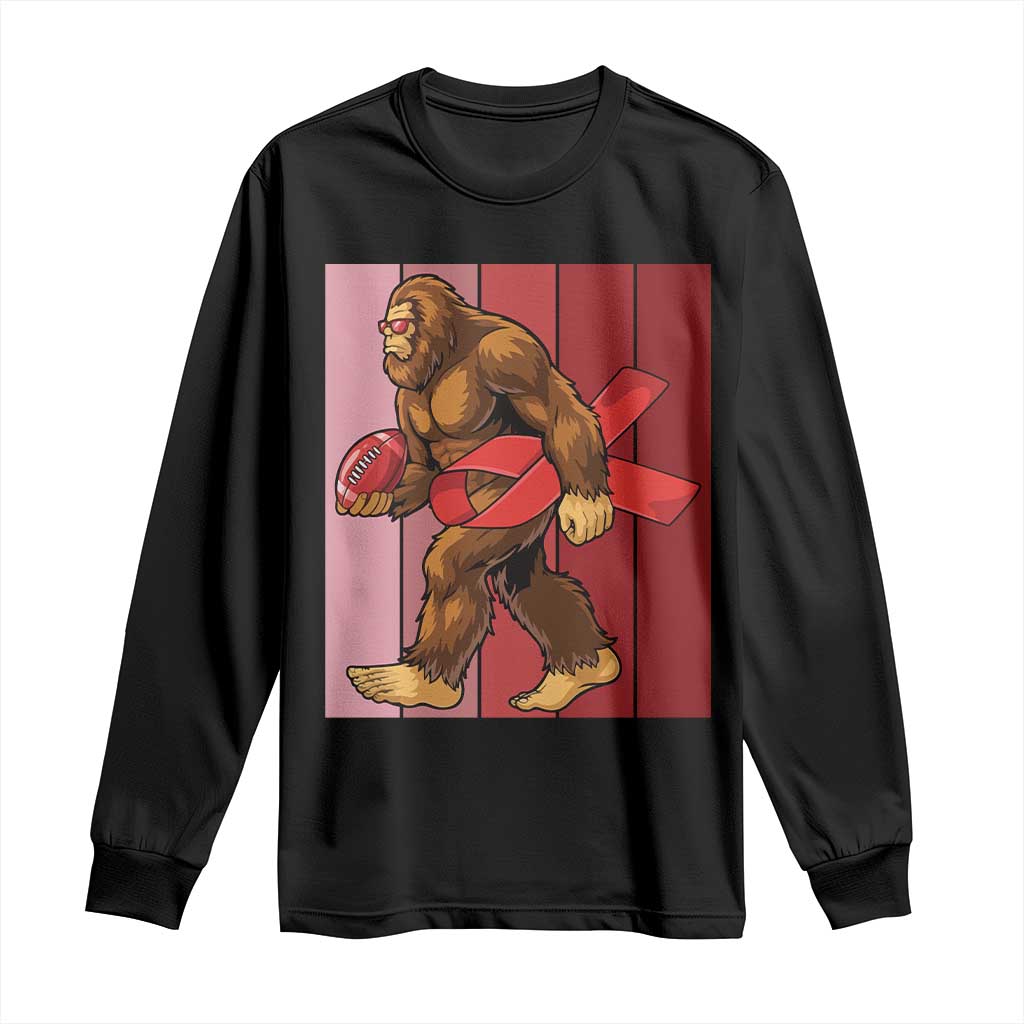 Funny Bigfoot Football HIV Awareness Long Sleeve Shirt Red Ribbon Retro Vintage Style Gift - Wonder Print Shop