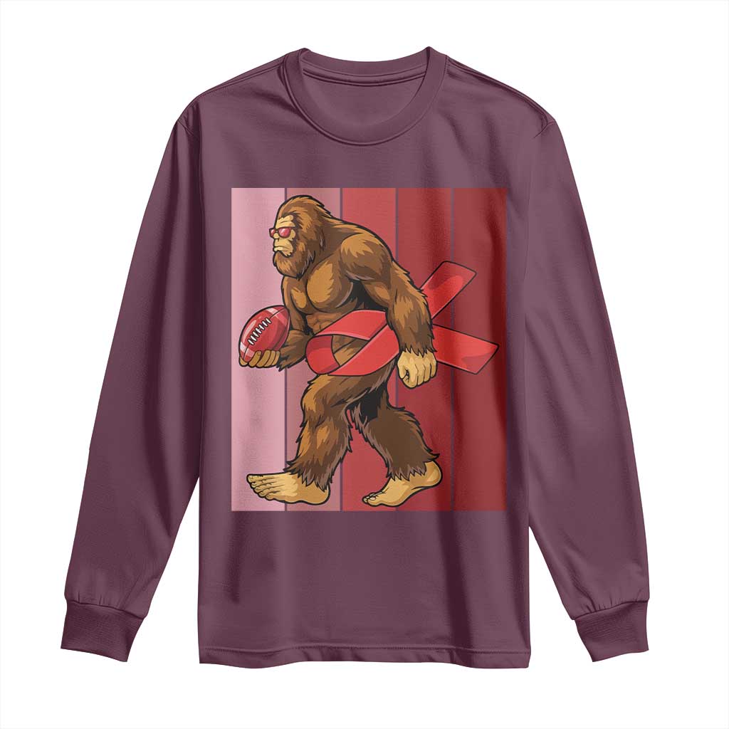 Funny Bigfoot Football HIV Awareness Long Sleeve Shirt Red Ribbon Retro Vintage Style Gift - Wonder Print Shop