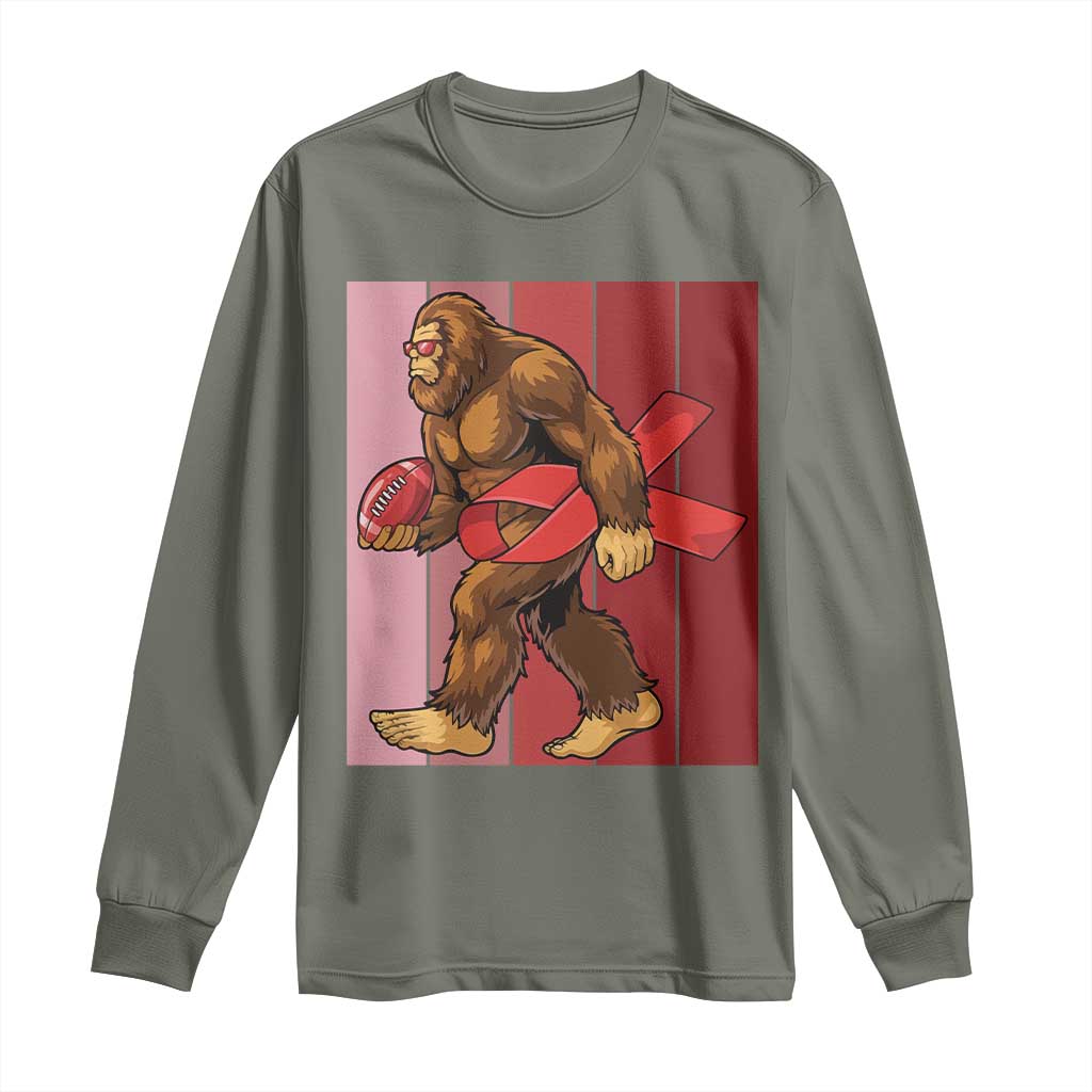 Funny Bigfoot Football HIV Awareness Long Sleeve Shirt Red Ribbon Retro Vintage Style Gift - Wonder Print Shop