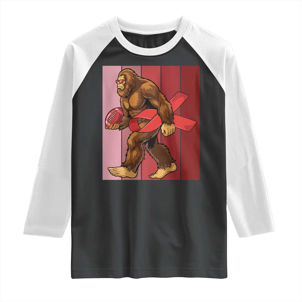 Funny Bigfoot Football HIV Awareness Raglan Shirt Red Ribbon Retro Vintage Style Gift - Wonder Print Shop