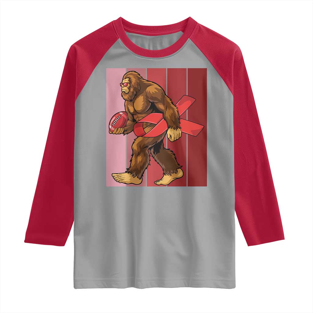 Funny Bigfoot Football HIV Awareness Raglan Shirt Red Ribbon Retro Vintage Style Gift - Wonder Print Shop