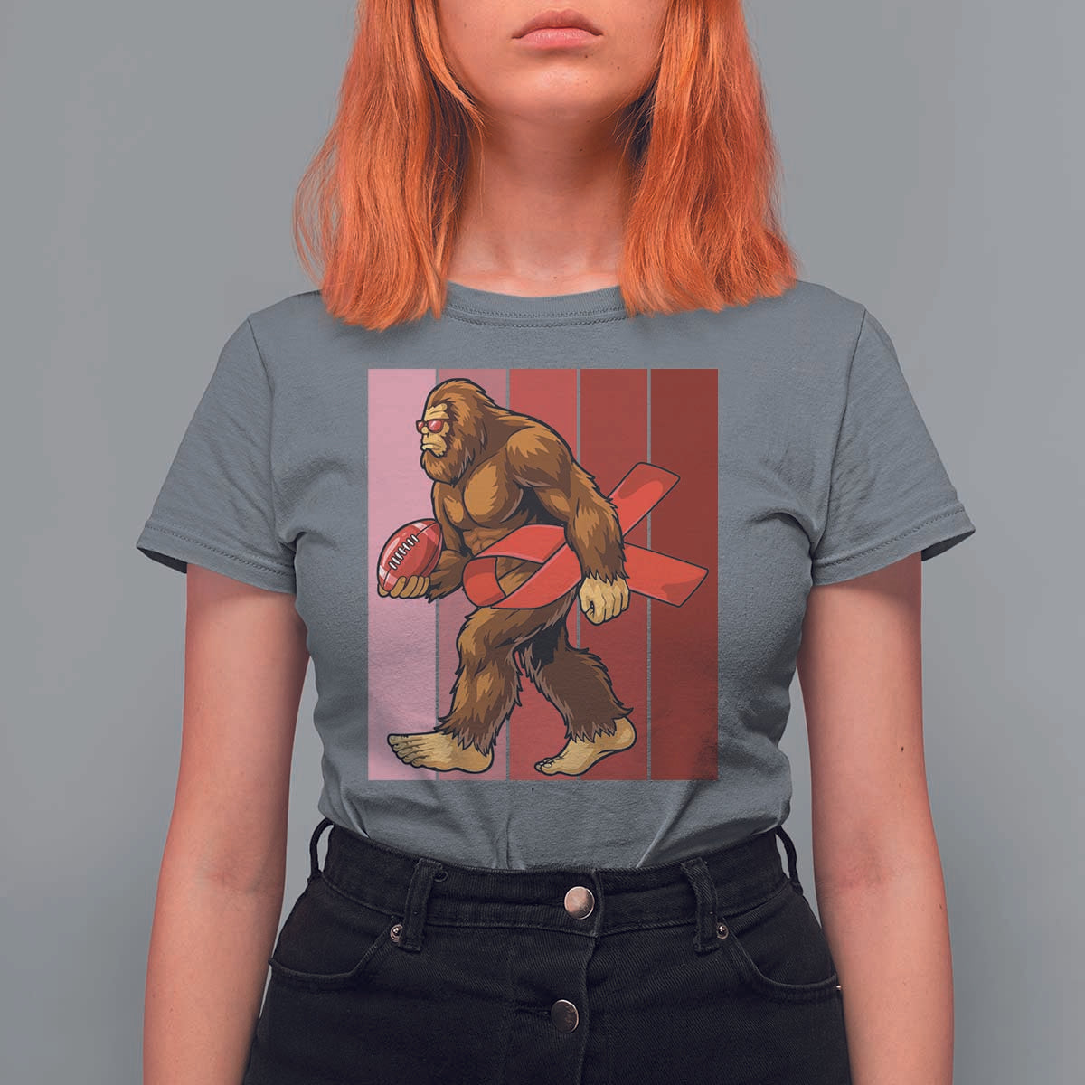 Funny Bigfoot Football HIV Awareness T Shirt For Women Red Ribbon Retro Vintage Style Gift - Wonder Print Shop