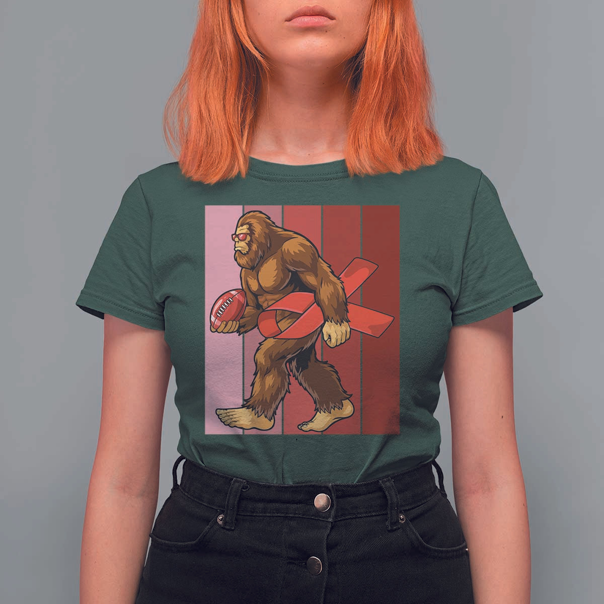 Funny Bigfoot Football HIV Awareness T Shirt For Women Red Ribbon Retro Vintage Style Gift - Wonder Print Shop