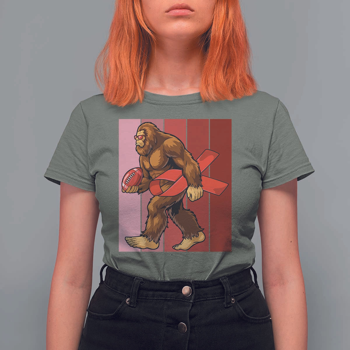 Funny Bigfoot Football HIV Awareness T Shirt For Women Red Ribbon Retro Vintage Style Gift - Wonder Print Shop