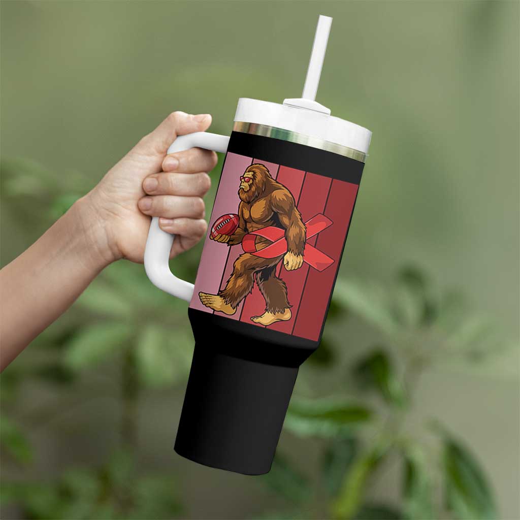 Funny Bigfoot Football HIV Awareness Tumbler With Handle Red Ribbon Retro Vintage Style Gift - Wonder Print Shop