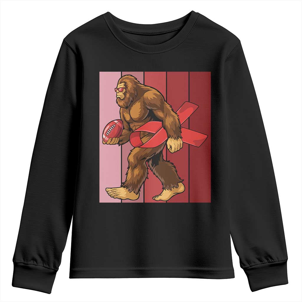 Funny Bigfoot Football HIV Awareness Youth Sweatshirt Red Ribbon Retro Vintage Style Gift - Wonder Print Shop