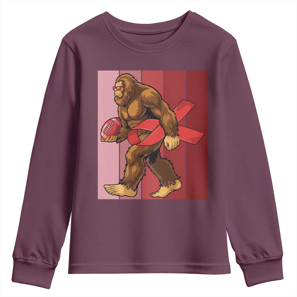Funny Bigfoot Football HIV Awareness Youth Sweatshirt Red Ribbon Retro Vintage Style Gift - Wonder Print Shop