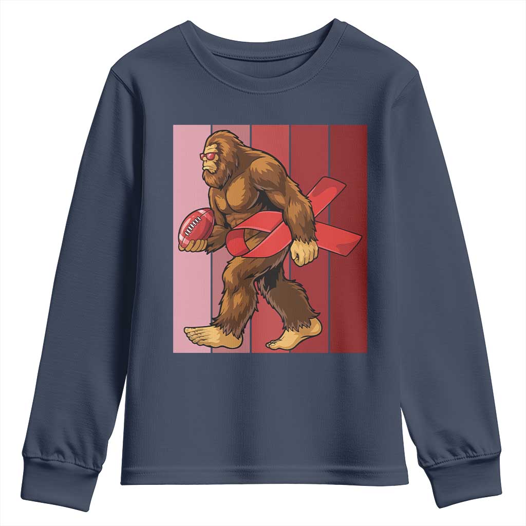 Funny Bigfoot Football HIV Awareness Youth Sweatshirt Red Ribbon Retro Vintage Style Gift - Wonder Print Shop