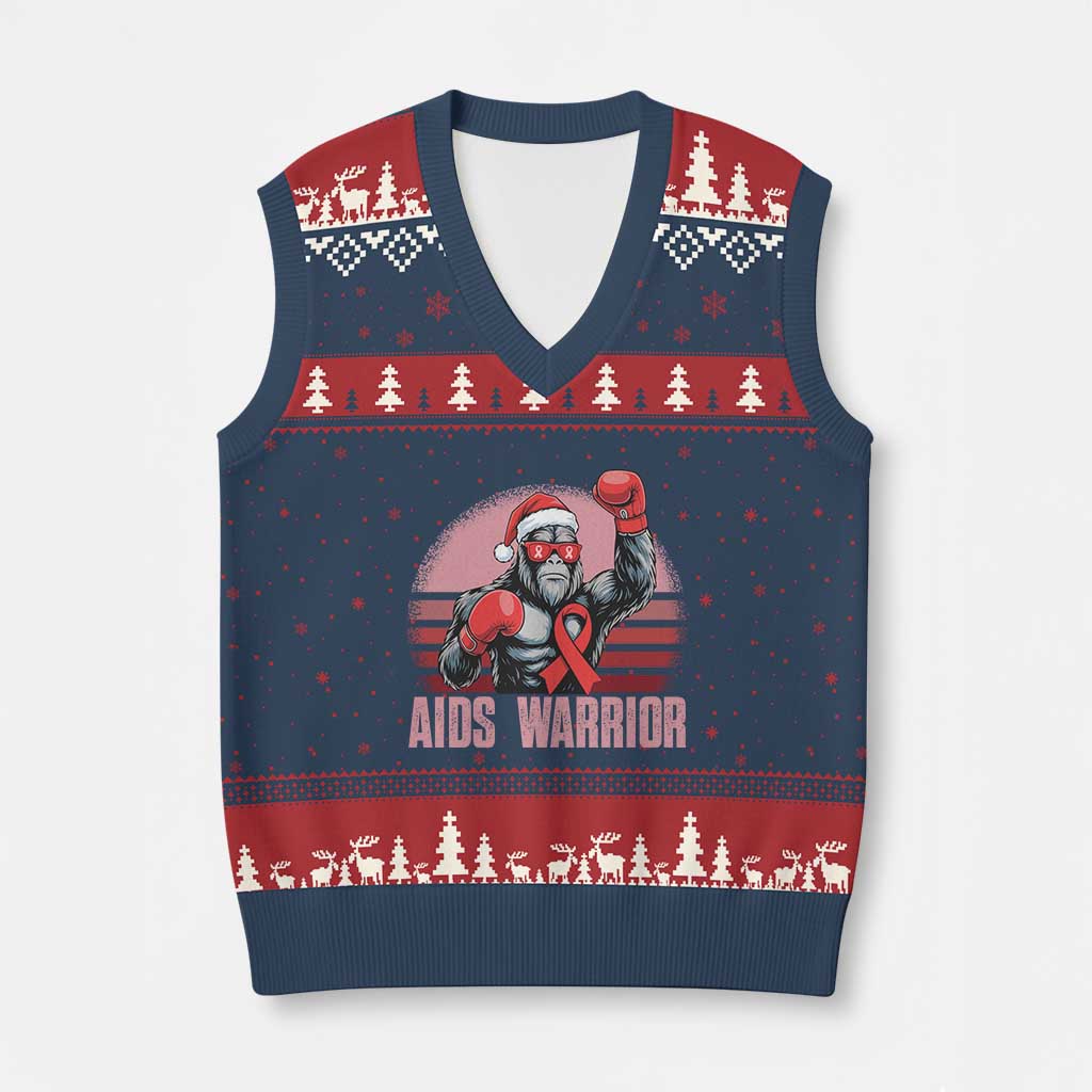 Xmas Santa Bigfoot HIV Awareness V-Neck Knit Sweater Vest Retro Vintage Style Gift - Wonder Print Shop