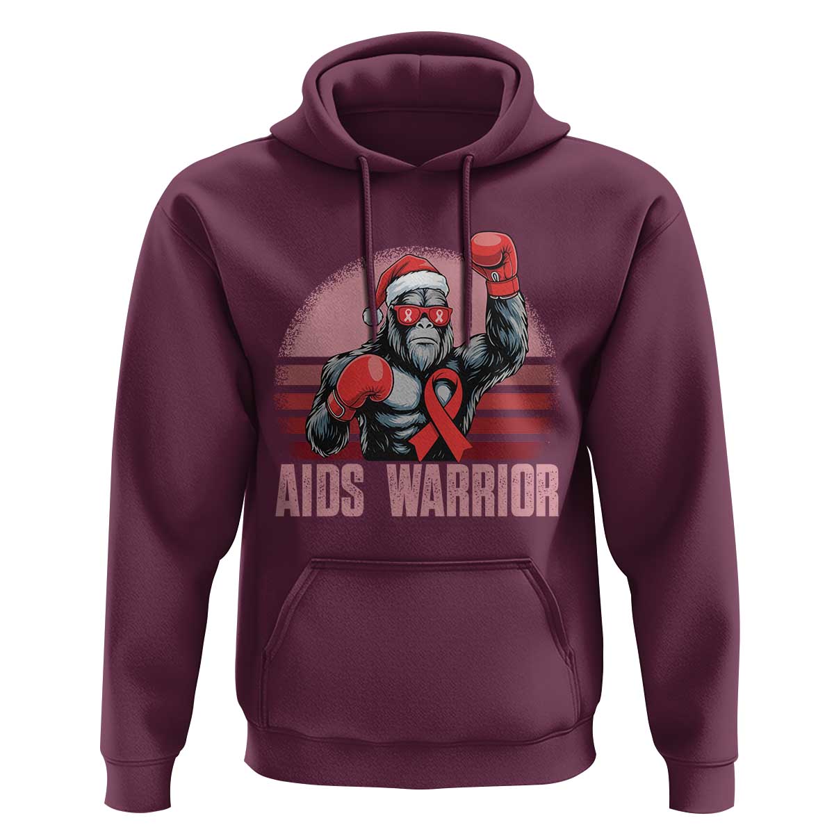 Christmas Santa Bigfoot HIV Awareness Hoodie Retro Vintage Style Gift - Wonder Print Shop