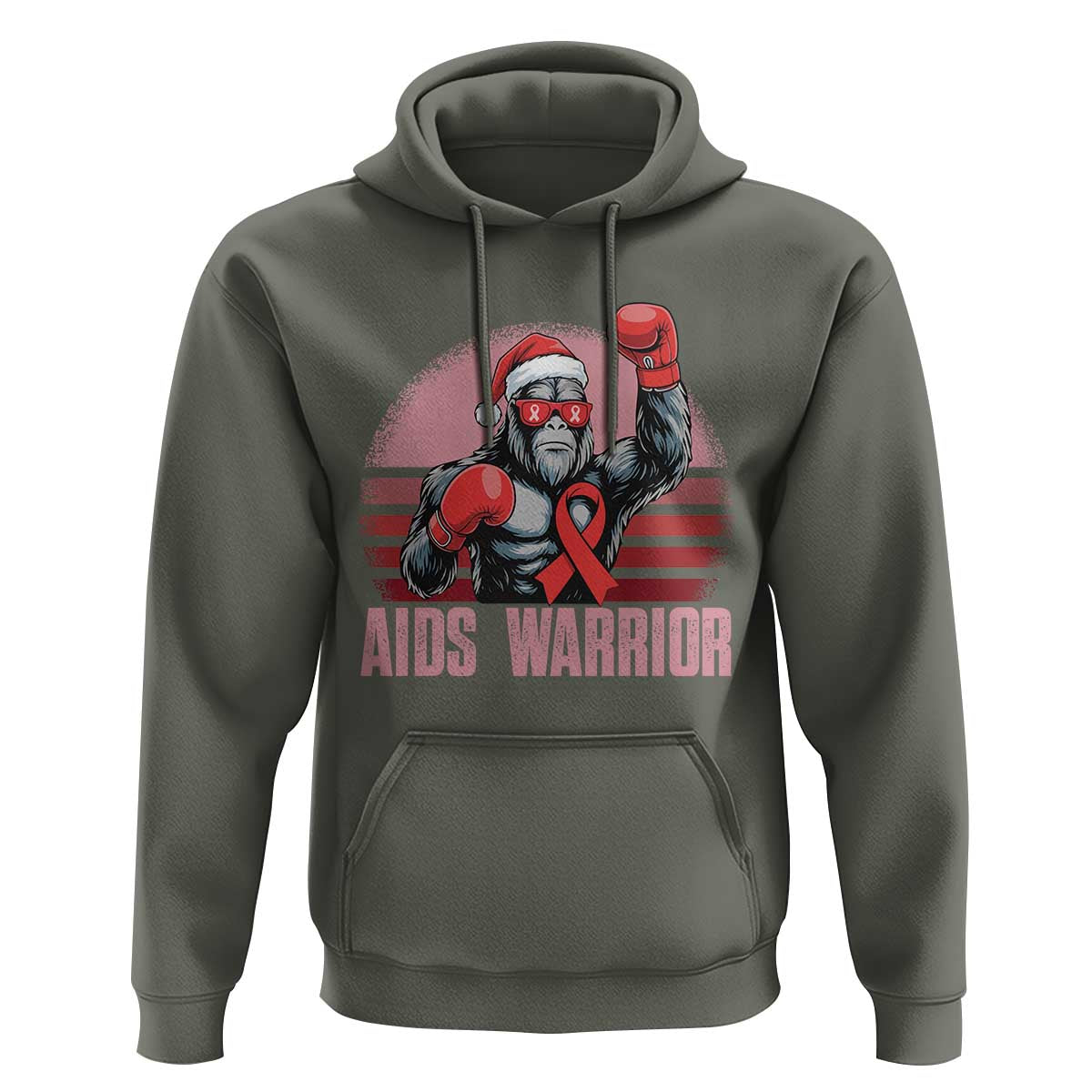Christmas Santa Bigfoot HIV Awareness Hoodie Retro Vintage Style Gift - Wonder Print Shop
